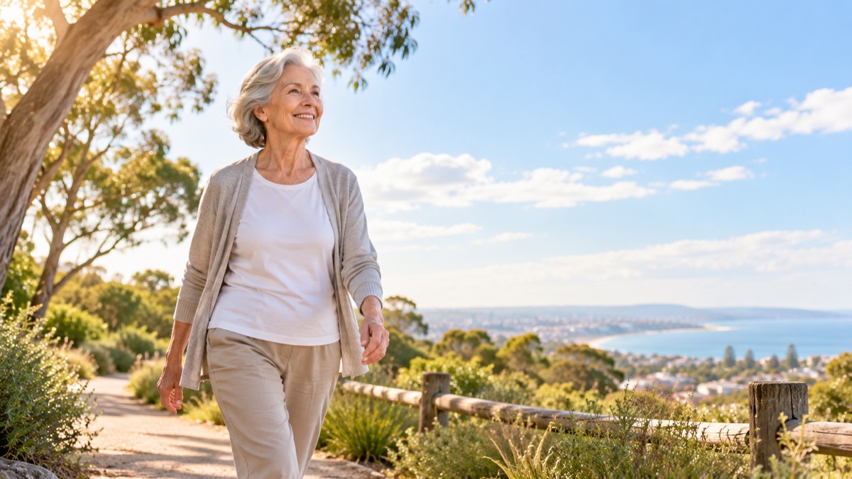 An older woman enjoying an outdoor walk